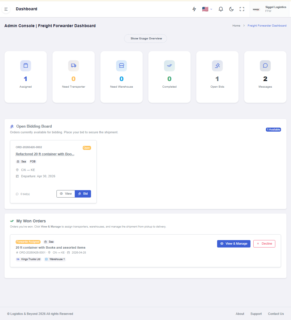 Logistics & Beyond Transporter Dashboard
