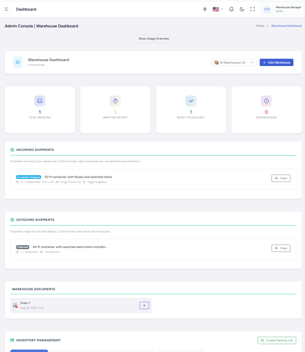 Logistics & Beyond Shippers Dashboard