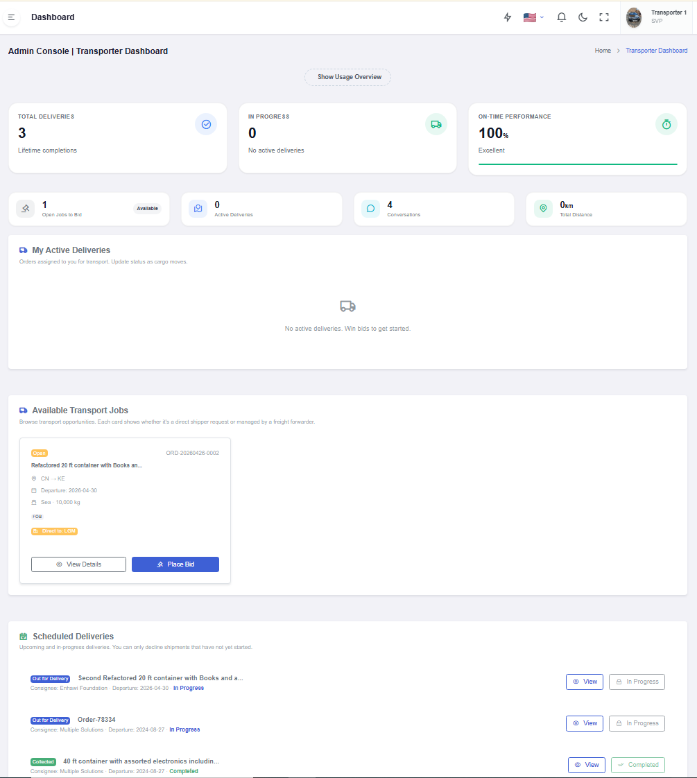 Logistics & Beyond Transporter Dashboard